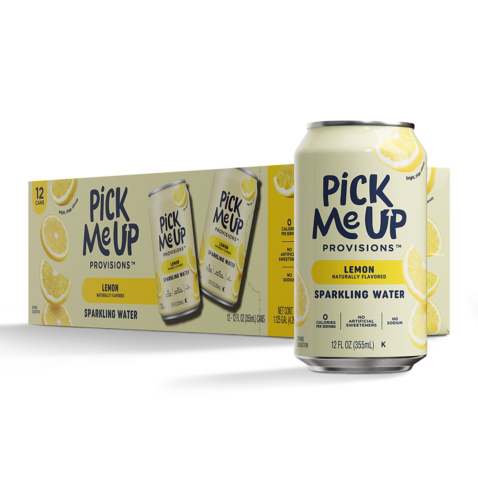 Pick Me Up Provisions™ Lemon Sparkling Water, 12 oz., 24 Cans/Carton (PM63523)