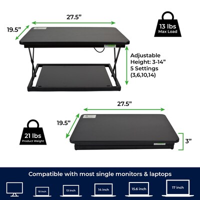 Uncaged Ergonomics CHANGEdesk 3"-14" Metal Adjustable Desk Riser, Black (CDMM-B)