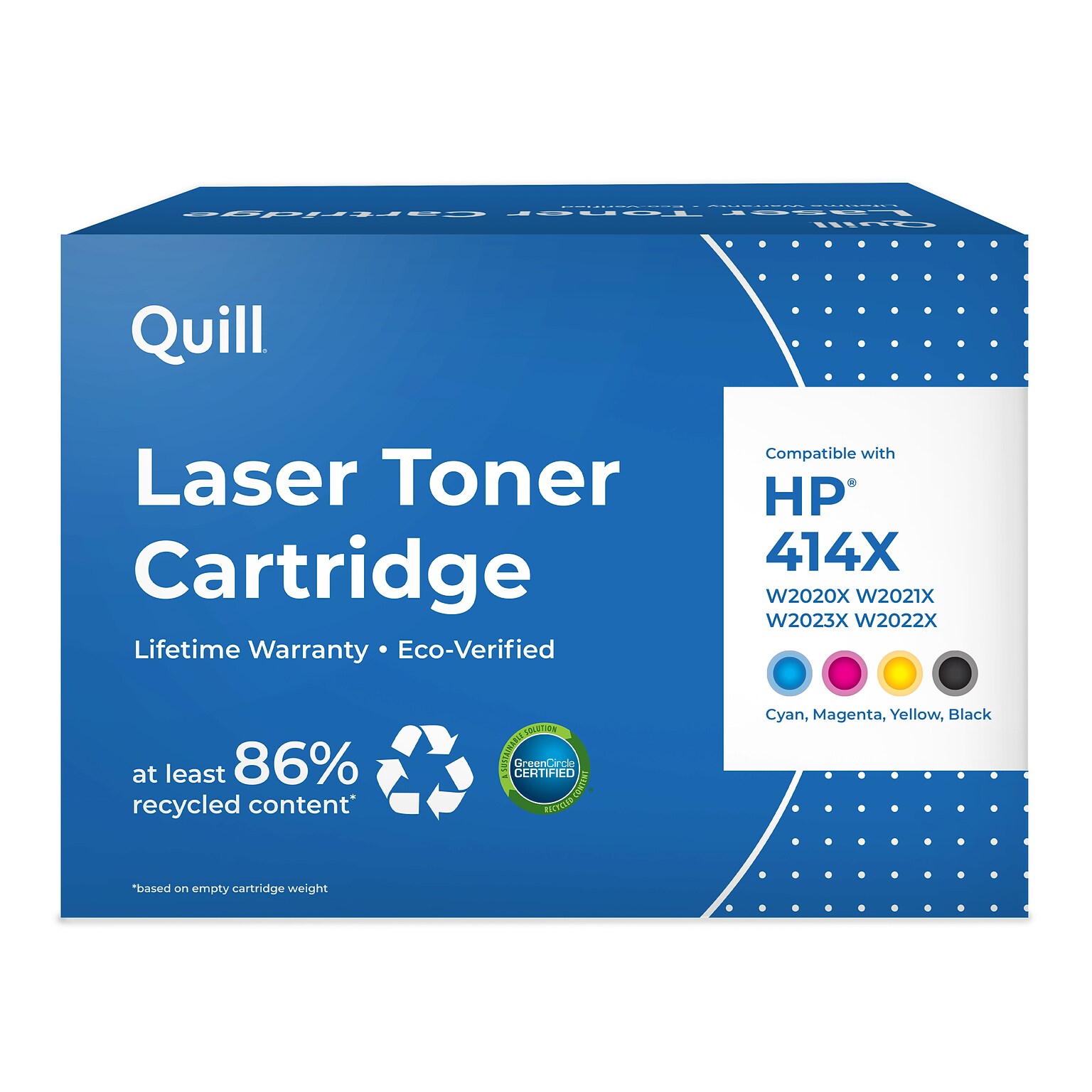 Quill 414X Remanufactured Black Cyan Magenta Yellow High Yield Toner Cartridge Replacement for HP 414X, 4/PK (QUL414XRBCMYR)