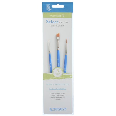 Princeton Select Artiste Mixed Media Synthetic Variety Brush Set No. 2, 3/Set, 3 Sets/Bundle (PBXP3750SET102-3)