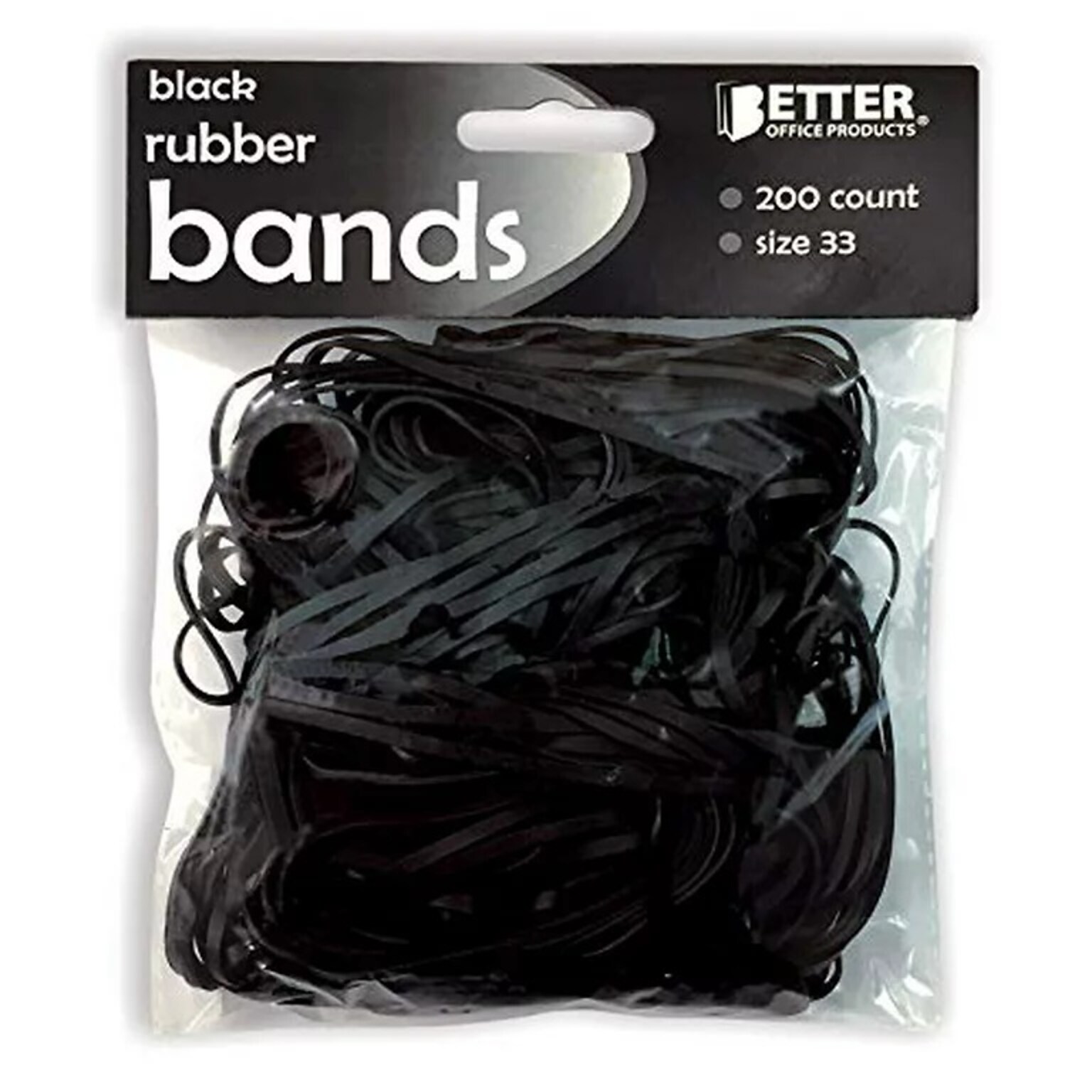 Better Office Multi-Purpose #33 Rubber Bands, 3.5 x 0.125, Brilliant Black, 200/Pack (33901)