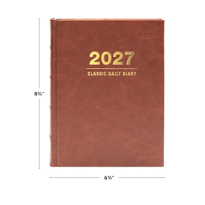 2027 Excello Brands 7.3" x 8.5" Daily Standard Planner, Paperboard Cover, Brown Leather (CD68-CY27-BN-L)