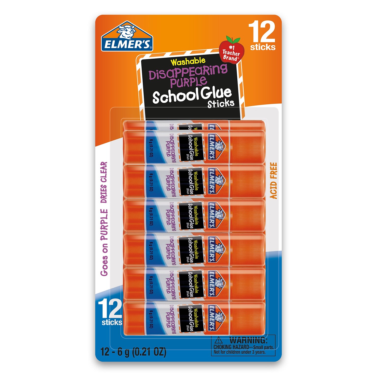 Elmers Disappearing Washable Glue Sticks, 0.21 oz., 12/Pack (E1559)