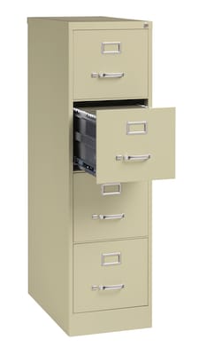 Hirsh Commercial 4-Drawer Vertical File Cabinet, Letter Size, Lockable, 52"H x 15"W x 26.5"D, Putty (14028)