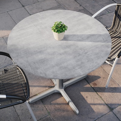 Flash Furniture Acadia 36" Round Wooden Dining Table with X-Base, Gray Faux Concrete/Silver Base (STRD36CGT3030S)