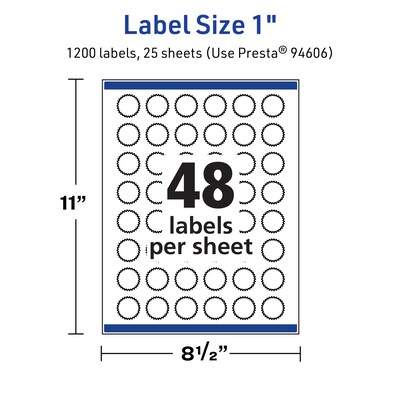 Avery TrueBlock Burst Multipurpose Labels, 1", White, 1200/Pack (94606)