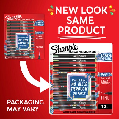 Sharpie Creative Markers Earth Tones Liquid Ink Markers, Fine Tip,  Assorted, 12/Pack (2209901)