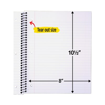 Five Star® 1-Subject Wirebound Notebook, 8" x 10.5", Wide/Legal Rule, 100 Sheets, Assorted Colors, 6/Pack (MEA38042)