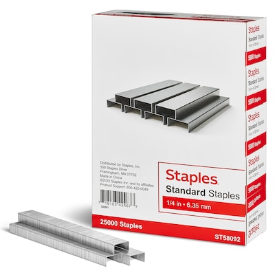 Staples Standard Staples, 1/4 Leg Length, 5000/Box, 5/Pack (TR58092)