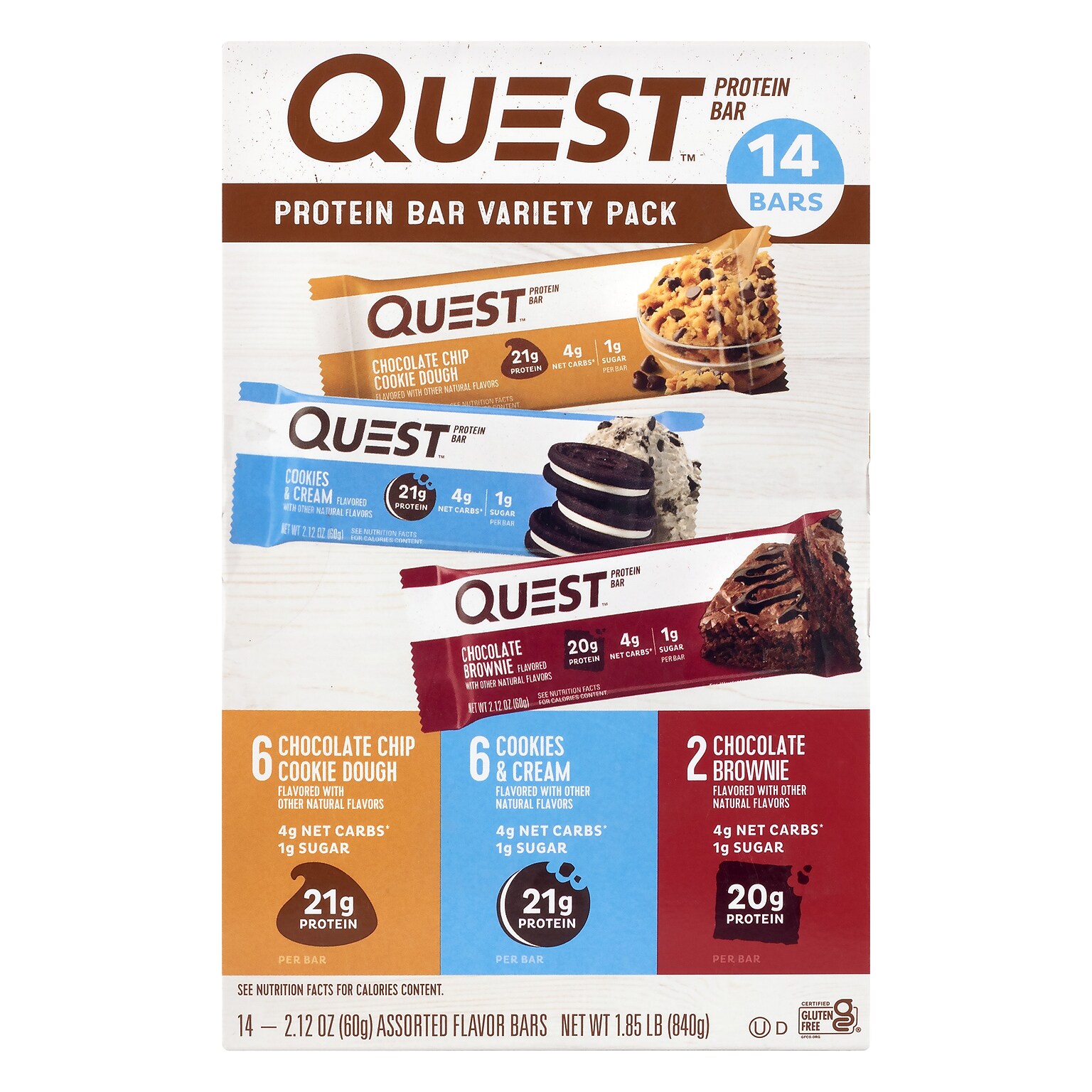 Quest Gluten Free Protein Bars Variety Pack, 2.12 oz., 14/Pack (220-02908)