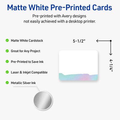 Avery Watercolors Design Matte Blank Card, White, 20/Pack (S00-F3Z)