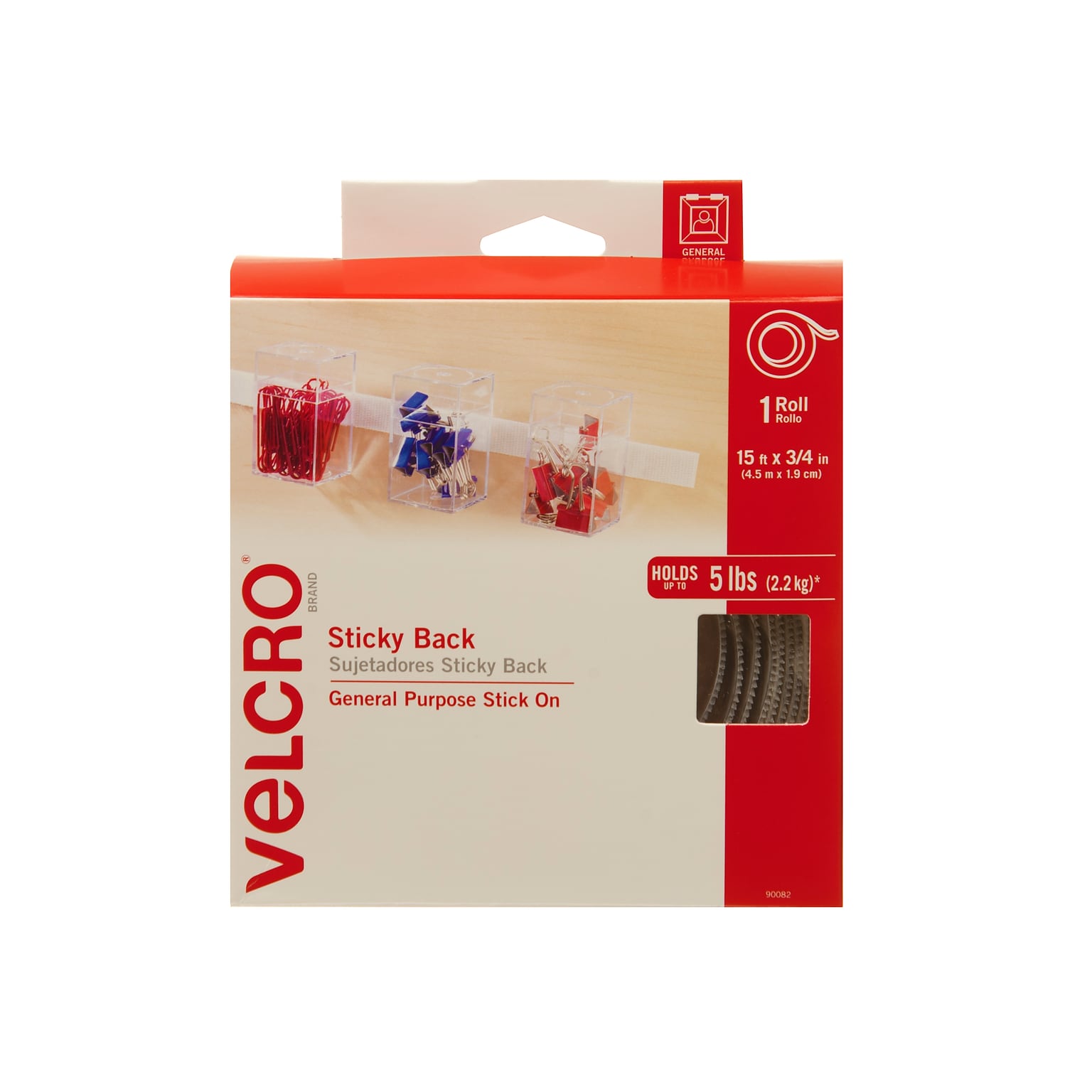 Velcro® Brand 3/4 x 15 Sticky Back Hook & Loop Fastener Roll, White (90082)