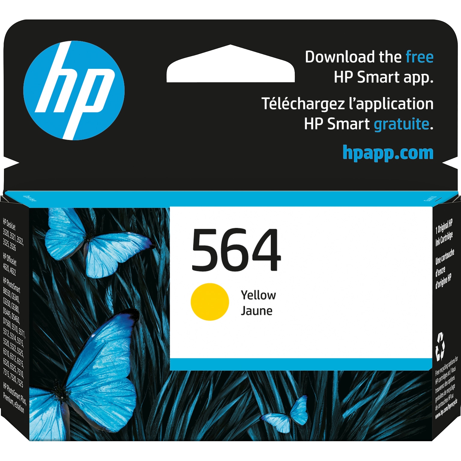 HP 564 Yellow Standard Yield Ink Cartridge, Prints Up to 300 Pages (CB320WN#140)