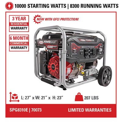 Simpson Strong Tie PowerShot Portable Generator, Electric Start, 8300 Watts, Black (70073)