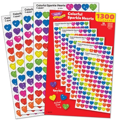 Trend Enterprises Colorful Sparkle Hearts Value Pack, Multicolored, 1300/Pack, 2/Packs/Bundle (T-46936-2)