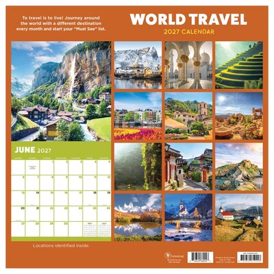 2027 TF Publishing World Travel 12" x 12" Monthly Wall Calendar, Multicolored (27-1060)