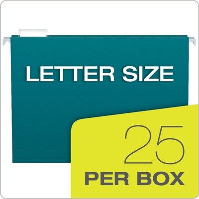 Pendaflex Recycled Hanging File Folders, 1/5 Tab, Letter Size, Teal, 25/Box (81614)