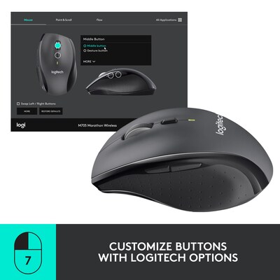 Logitech M705 Marathon Wireless Ergonomic Optical USB Mouse, Charcoal (910-001935)