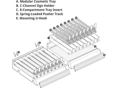 Azar 2.63" x 12" Pegboard 8-Compartment Cosmetic Tray, Clear, 2/Pack (225830-8COMP-CLR-2PK)