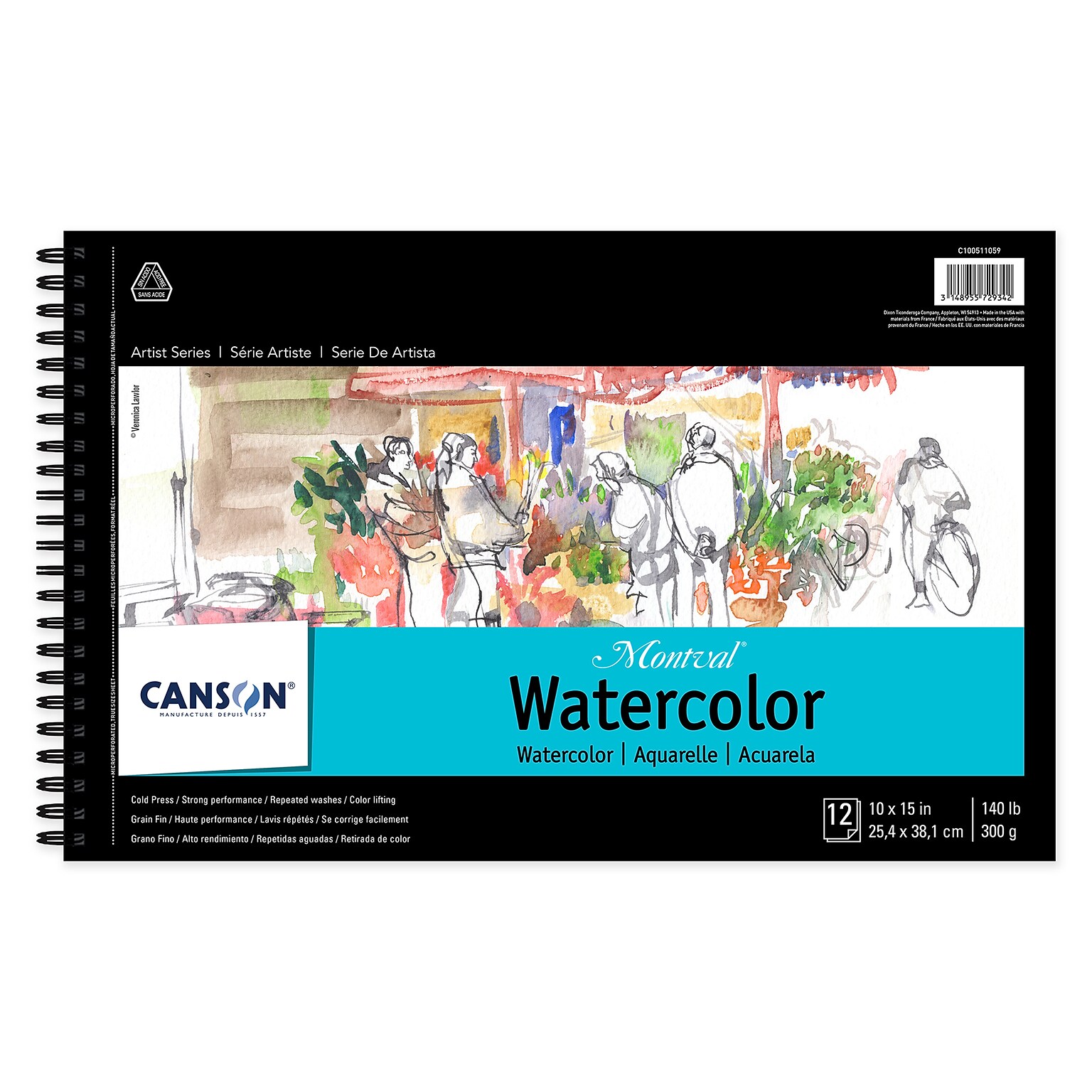Canson Artist Series Montval 15 x 10 Wire Bound Watercolor Sketch Pad, 12 Sheets/Pad, 3/Bundle (MCXC100511059-3)