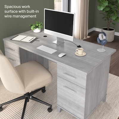 Bush Home Somerset 60"W Office Computer Desk with Drawers, Platinum Gray (WC81228K)