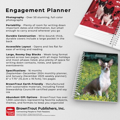 2025 BrownTrout Chihuahuas 6" x 7.75" Weekly Engagement Planner, Paper Cover, Multicolored (9781975480622)