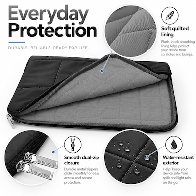 Vangoddy Padded Quilted 11" Tablet and Laptop Sleeve, Black (RDYLEA761)
