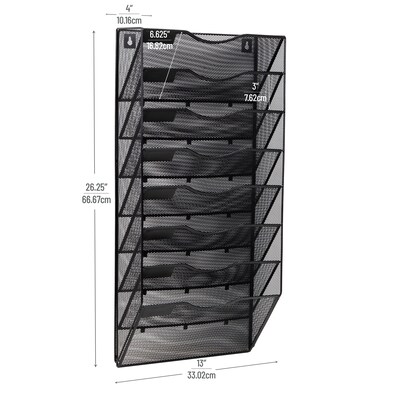 Mind Reader Wall File Organizer, 8-Pocket Hanging Document Rack, Office Wall Mount, Metal, Black (MAG8C-BLK)