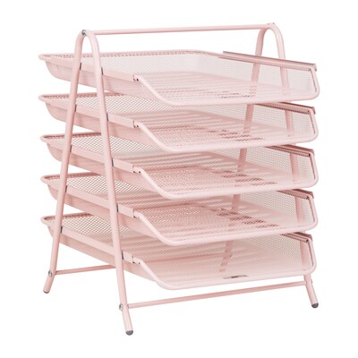 Mind Reader 5-Tier Stackable Paper Desk Tray Organizer, Metal, Pink (5TPAPER-PNK)