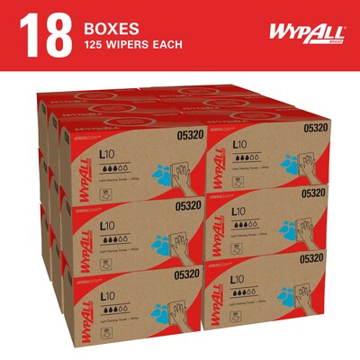 WypAll GeneralClean L10 Paper Cleaning Wipers, 10.5 x 9, White, 125 Wipers/Box (05320)