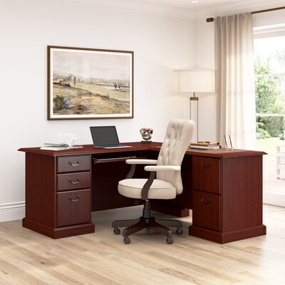 Bush Business Furniture 66W Arlington L Shaped Desk with Drawers and Keyboard Tray, Harvest Cherry