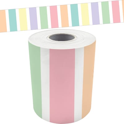 Teacher Created Resources Pastel Pop Stripes Straight Rolled Border Trim, 3 x 50, 3/Bundle (TCR915