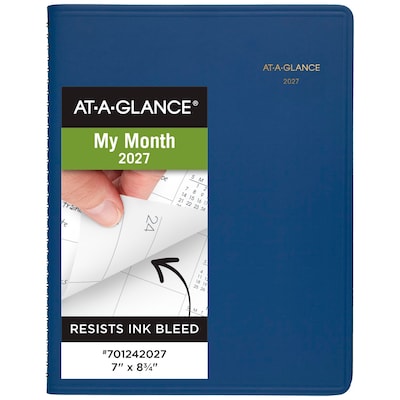 2027 AT-A-GLANCE 7 x 8.75 Monthly Planner, Faux Leather Cover, Blue (70-124-20-27)