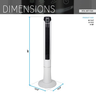 Techni Home Oscillating Tower Fan, 3 Speed, White/Black (RTA-48T-FAN)
