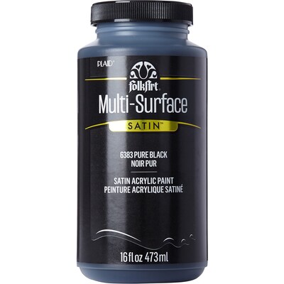 FolkArt Acrylic Paint Multi-Surface Satin, 16oz., Pure Black, 2/Pack (FLK6383-2)