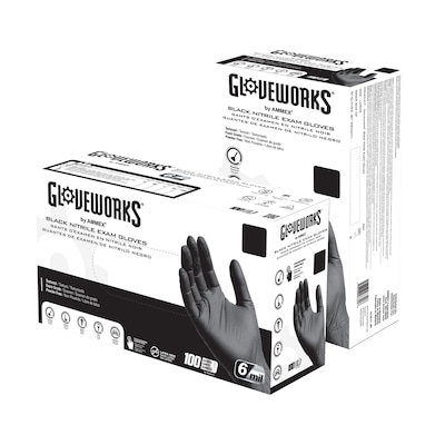 Gloveworks GWBEN Nitrile Exam Gloves, Medium, Black, 100/Box, 10 Boxes/Carton (GWBEN44100XX)