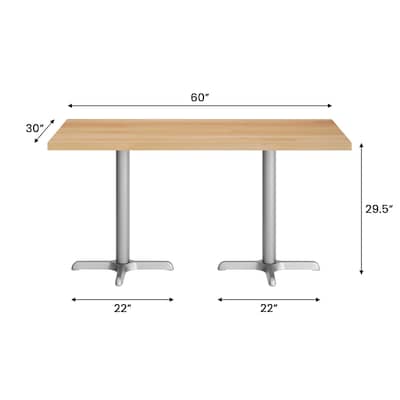 Flash Furniture Bennett Wooden Commercial Indoor Table, 30" x 60", Natural Top/Silver Base (GSF3060NTT2222S)