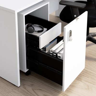 Bush Business Furniture Assure Mobile File Cabinet, Letter/Legal Size, Lockable, 26"H x 16"W x 20"D, White (AUS216WHSU)