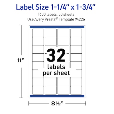 Avery Waterproof Rectangle Laser Multipurpose Labels, 1.25" x 1.75", White, 1600/Box (19479399262)