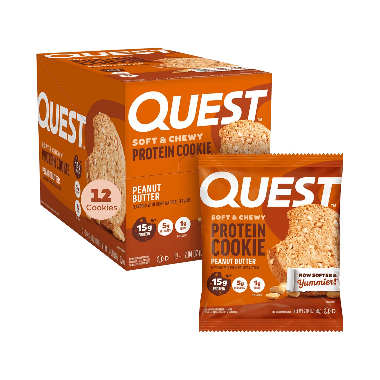 Quest Gluten Free Peanut Butter Protein Cookies, 2.04 oz., 12/Box (QPCPB12M6)