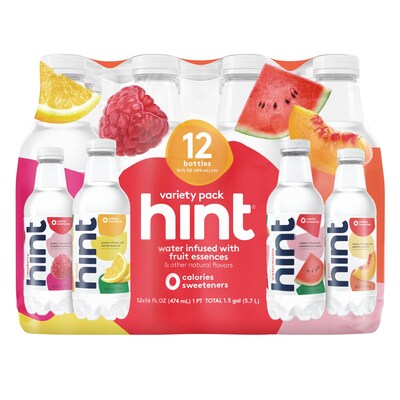 Hint Red Variety Pack Purified Water, 16 oz., 12 Bottles/Carton (00226)