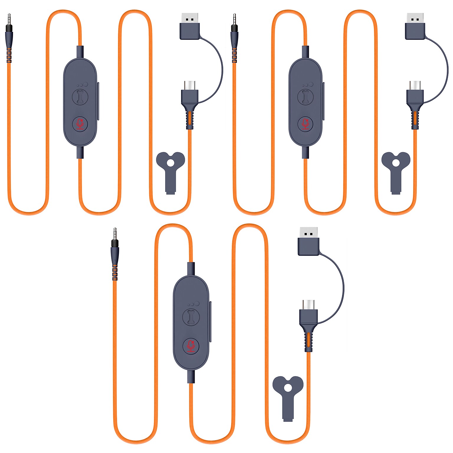 Delton Ascent S35 USB-A/USB-C Replacement Audio Cables, 3/Pack (DHAASUSBB3)
