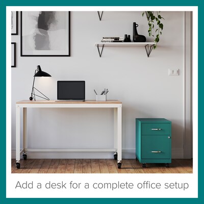 Space Solutions 18" 2-Drawer Mobile Verticle File Cabinet with Accessory Drawer, Letter Width, Teal (25937)