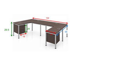 Boss Office Products Simple System 66"W L-Shaped Desk with Pedestal, Driftwood, 2/Set (SGSD008-102)