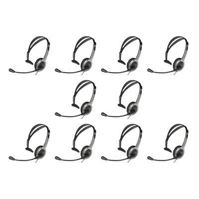 Panasonic Comfort-Fit On-Ear Foldable Headset, 10/Pack, Silver & Black (KX-TCA430)