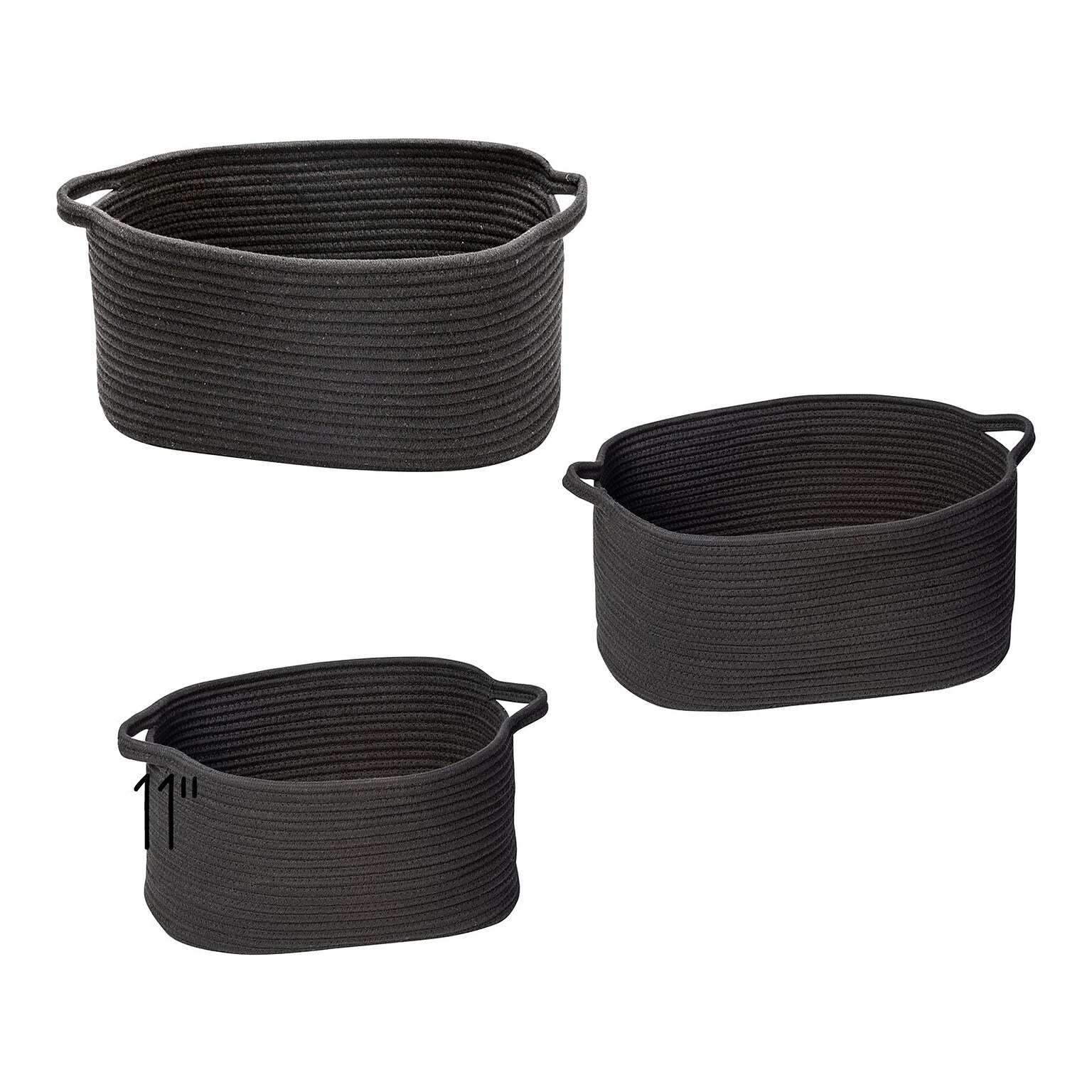 Honey-Can-Do Cotton Nesting Baskets with Handles, Black, 3/Set (STO-08748)