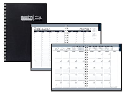 2027 House of Doolittle 8.5 x 11 Weekly & Monthly Standard Planner, Faux Leather Cover, Black/Blue