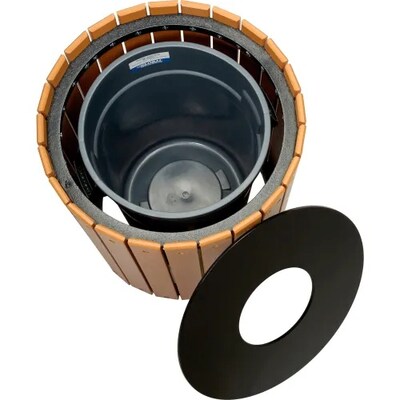 Global Industrial Recycled Plastic Round Trash Can w/ Liner, 32 Gallon, Cedar (641323CD)