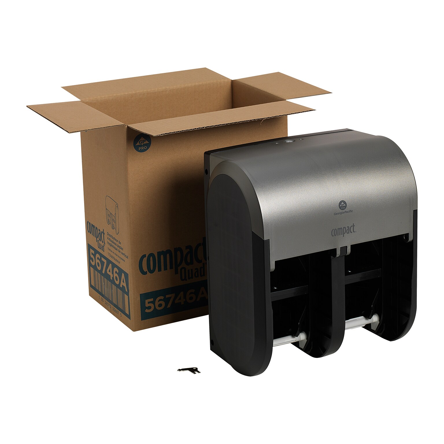 Georgia-Pacific Compact 4-Roll Quad Coreless Toilet Paper Dispenser, Silver (56746A)