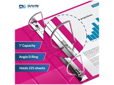 Davis Group Premium Economy 1" 3-Ring Non-View Binders, D-Ring, Pink, 6/Pack (2301-43-06)